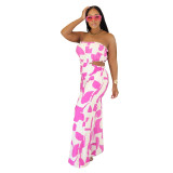 Women Elegant Strapless Printed Wide-leg Jumpsuit