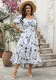 Spring Summer Plus Size Printed Square Neck Holiday Dress