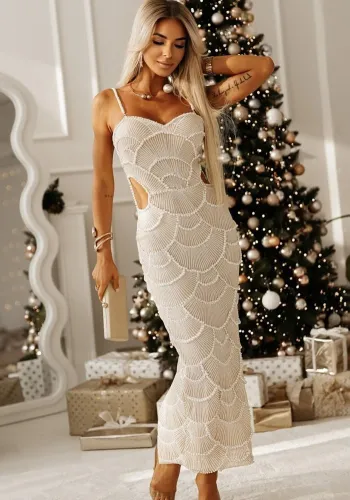 Women Sequin Beaded Strappy Party Slit Dress