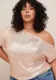 Women's Fashion Plus Size Sequined Slash-Shoulder T-Shirt
