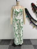 Women Elegant Strapless Printed Wide-leg Jumpsuit