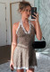 Spring Summer Leopard Print Low Back Lace Patchwork Halter Dress