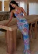 Printed Hollow Sexy Strapless Summer Slim Long Dress