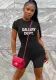 Ribbed Letter Printed Short Sleeve Tight Fit Jumpsuit