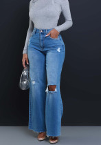 High Street Ripped Denim High Waist Wide Leg Pants