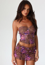Spring Summer Strapless Crop Top Bodycon Mini Skirt Two Piece Set