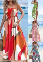 fashion strap printed casual loose holiday dress