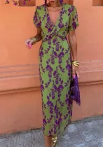 Women's fashion printed V-neck long dress