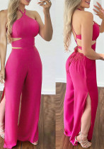 Women's summer solid color Sleeveless slit jumpsuit