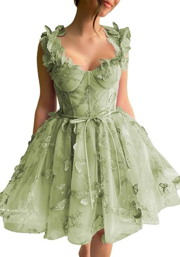 Strap Evening Dress V-neck Short Bridesmaid Dress Slim Fit Birthday Gown