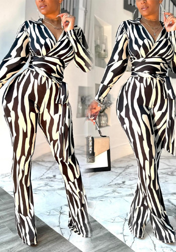 Women's zebra print slim waist jumpsuit