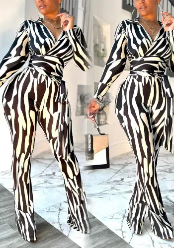 Women's zebra print slim waist jumpsuit