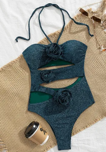 Strapless hollow sexy halter neck strap triangle one-piece swimsuit