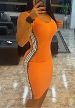 Women's sleeveless U-neck striped contrast color slim dress