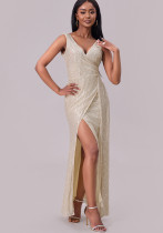 Sequined sleeveless evening dress women formal party chic long dress