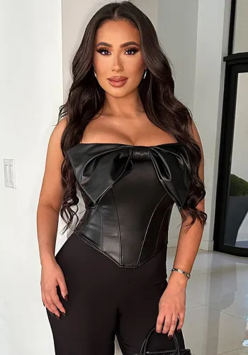 Summer spicy sexy Strapless corset top bowknot PU leather vest