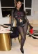 Long sleeve lip button mesh shirt leather mesh pants two-piece set