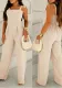 Women's solid color strap sexy slim waist wide-leg jumpsuit