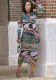 Spring fashion sexy print slim bodycon dress