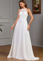 Women spring sleeveless Halter Neck wedding bridesmaid dress solid dress