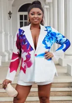Plus Size Women spring and summer sexy long sleeve button Blazer shorts two-piece set