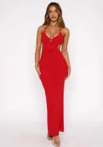 Women Summer Sexy V-neck Backless Bodycon Dress