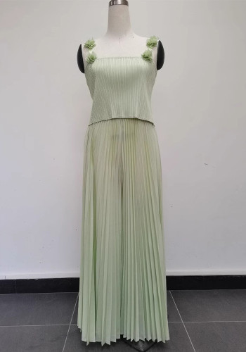 Plus Size Women Crop Top and pleated Skirt two-piece set