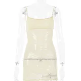 Women Summer See-Through Slit Sexy Suspender Sleeveless Dress