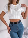 Women Spring and Summer Casual Hollow Twist Short Sleeve Knitting Holidays Crop Top