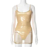 Sexy Summer Swing Neck Fake Two-Piece Suspender Dress for Women