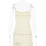 Women Summer See-Through Slit Sexy Suspender Sleeveless Dress