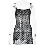 Women Summer See-Through Slit Sexy Suspender Sleeveless Dress