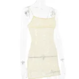 Women Summer See-Through Slit Sexy Suspender Sleeveless Dress