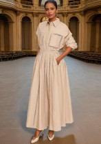 Embroidery Hollow Design Lantern Sleeve Top Pleated Skirt Two Piece Set