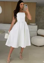 Summer Solid Chic Strapless A-line Midi Dress