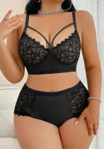 Sexy Plus Size Lace See-Through Temptation Bra Thong Two-Piece Set