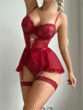 Sexy Lingerie Lace See-Through Bodysuit Skirt Two-Piece Set