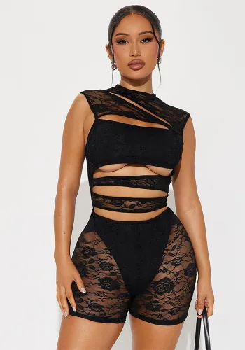 Summer Sexy Lace Patchwork Hollow Sleeveless Tight-Fitting Jumpsuit