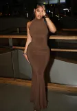 Spring Summer Women's Solid Color Sleeveless Sexy Low-Back Slim Bodycon Dress