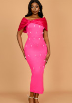Spring Summer Bow Off Shoulder Beaded Party Cocktail Dress