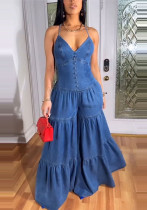 Spring Women's Sweet Sexy V-Neck Strap Low-Back Wide Leg Jumpsuit