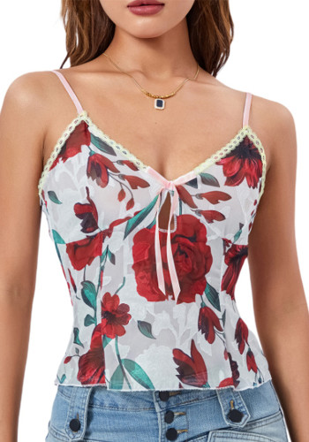 Flower Sexy Strap Floral Vest