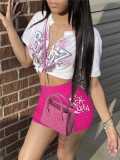 Summer Pattern Printed Lace-Up Short Sleeve T-shirt Shorts Two-Piece Set