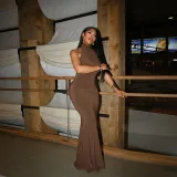 Spring Summer Women's Solid Color Sleeveless Sexy Low-Back Slim Bodycon Dress