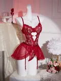 Sexy Lingerie Lace See-Through Bodysuit Skirt Two-Piece Set