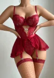 Sexy Lingerie Lace See-Through Bodysuit Skirt Two-Piece Set