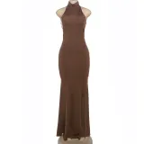 Spring Summer Women's Solid Color Sleeveless Sexy Low-Back Slim Bodycon Dress