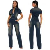 Women Stretchy Washed Denim Jumpsuits