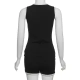 Spring Chic Sexy Women's Contrast Color Sleeveless Button Top Slim Shorts Set