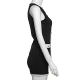 Spring Chic Sexy Women's Contrast Color Sleeveless Button Top Slim Shorts Set
